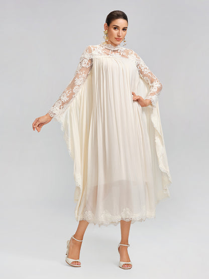 100% Tasar Silk Lace-Panel Dress (Waist Tie Included)