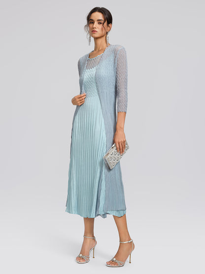 Mint Pleated Artistic Elegant Dress Set