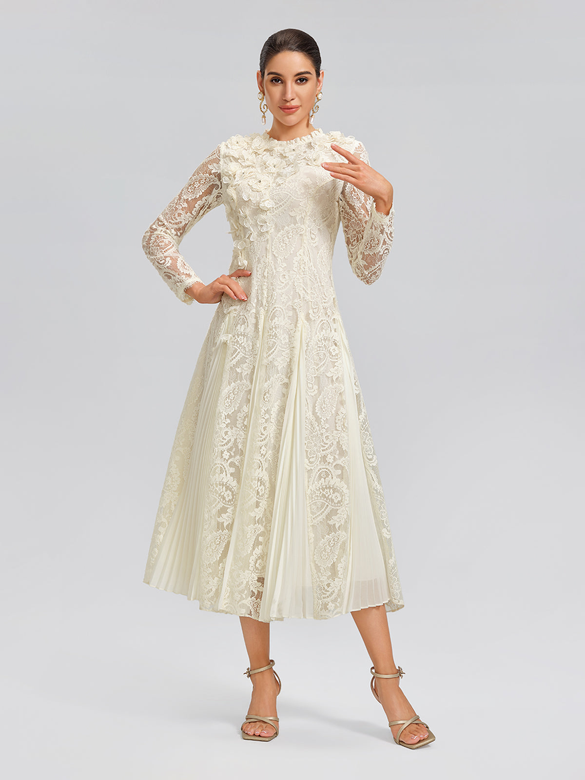 Paisley Lace Side-Pleat Dress