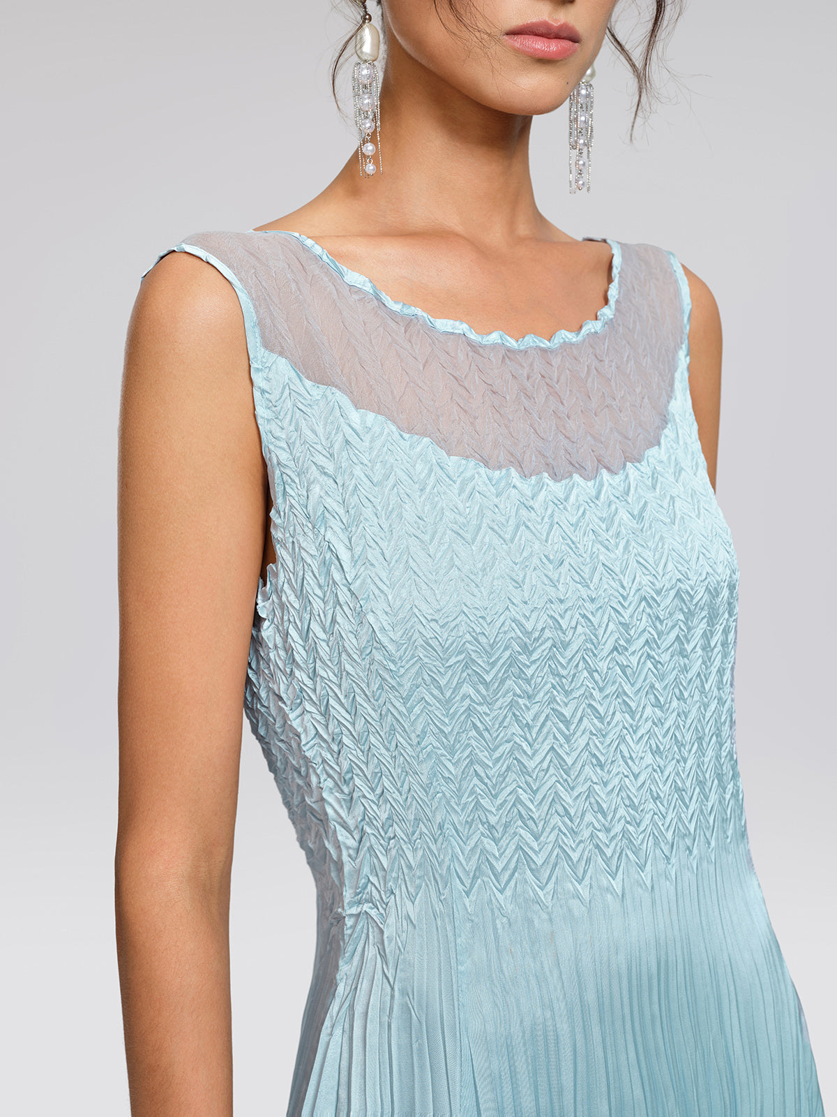 Mint Pleated Artistic Elegant Dress Set
