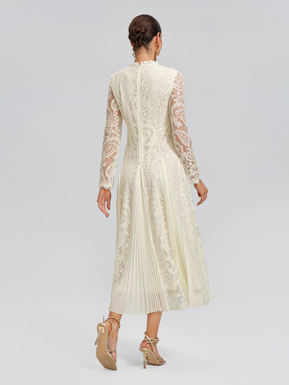 Paisley Lace Side-Pleat Dress