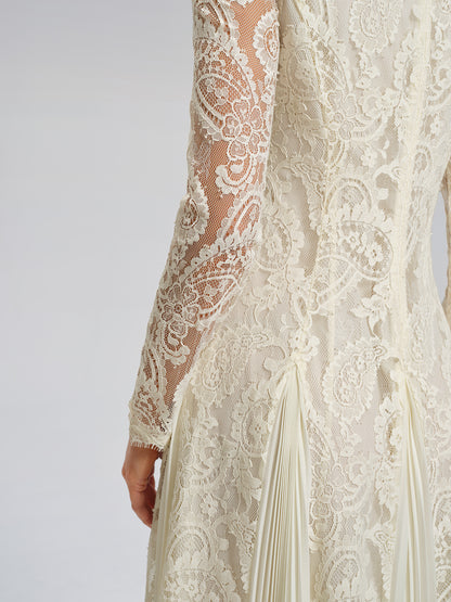 Paisley Lace Side-Pleat Dress