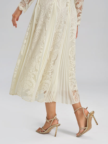 Paisley Lace Side-Pleat Dress