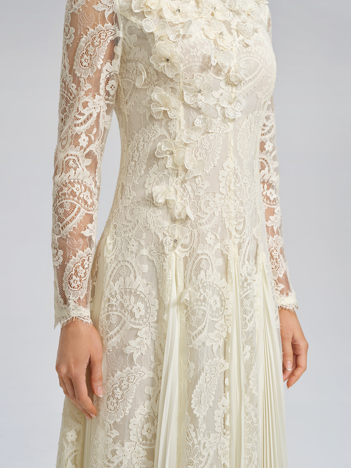 Paisley Lace Side-Pleat Dress