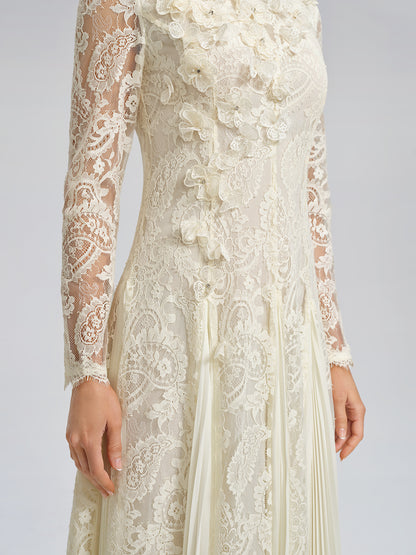 Paisley Lace Side-Pleat Dress