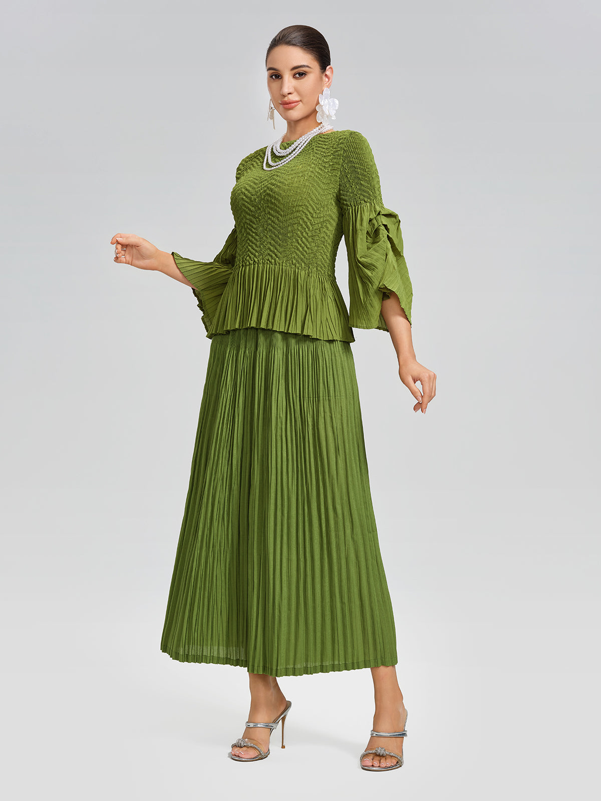 Pleated Fuzzy-Trim Mermaid Stretch Set