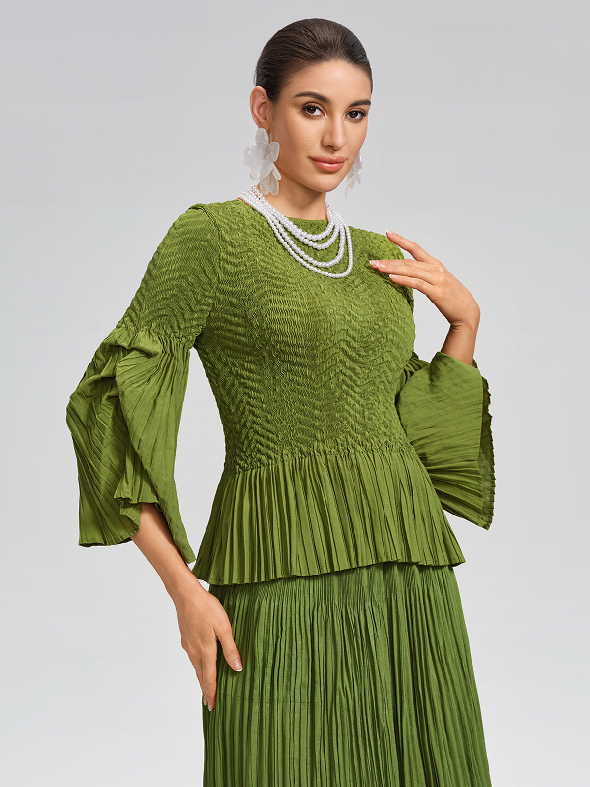 Pleated Fuzzy-Trim Mermaid Stretch Set