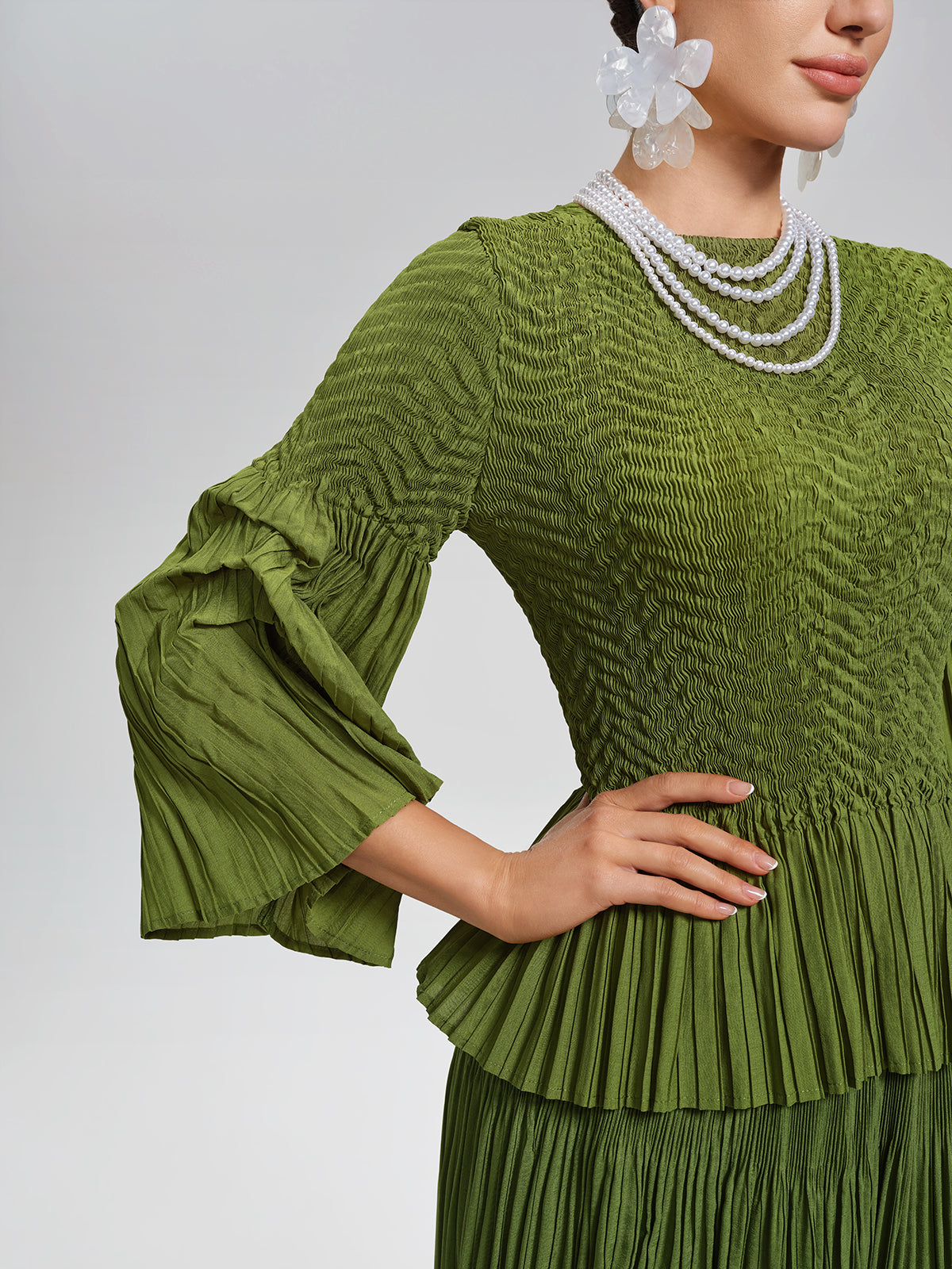 Pleated Fuzzy-Trim Mermaid Stretch Set