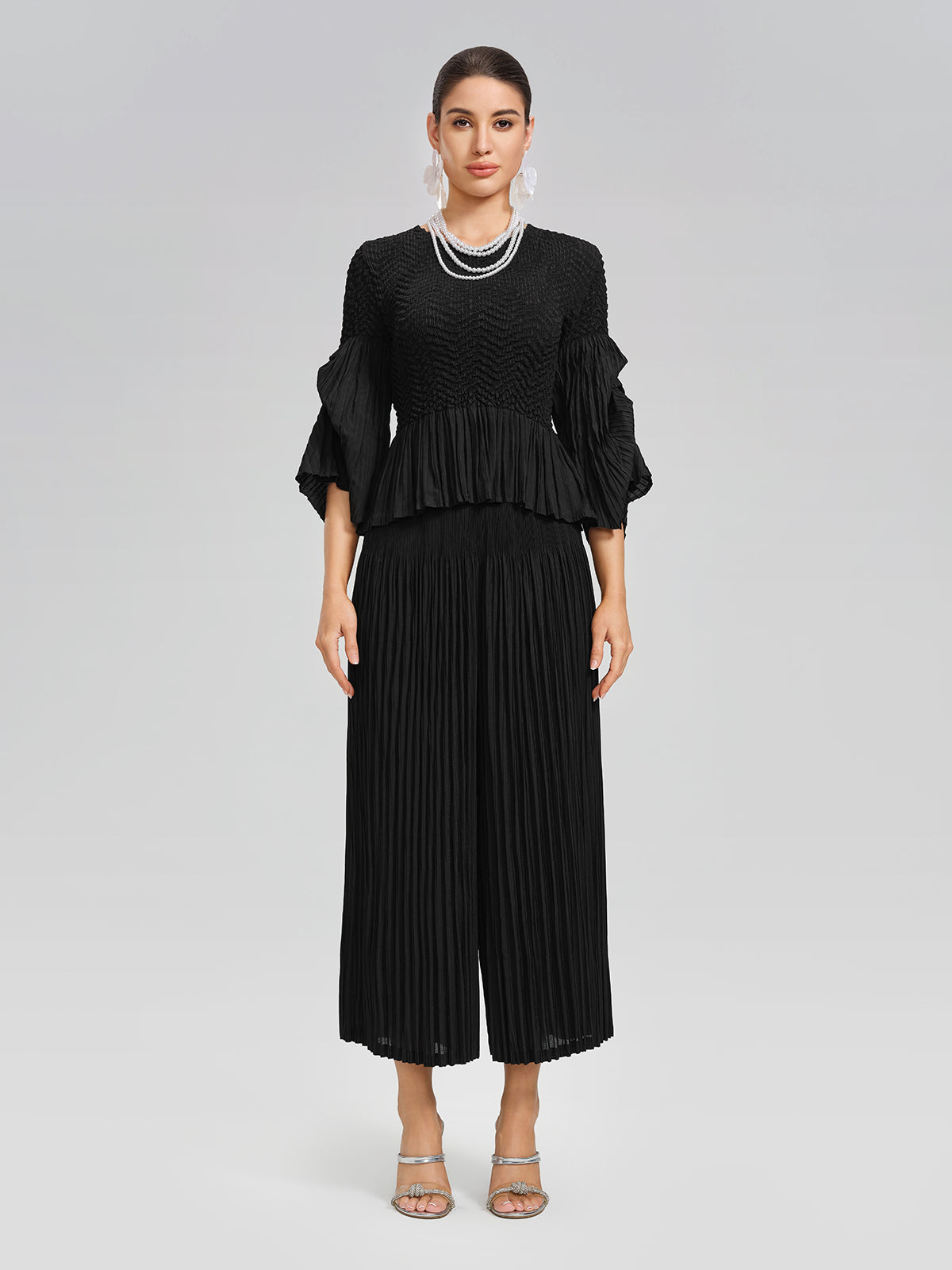 Pleated Fuzzy-Trim Mermaid Stretch Set