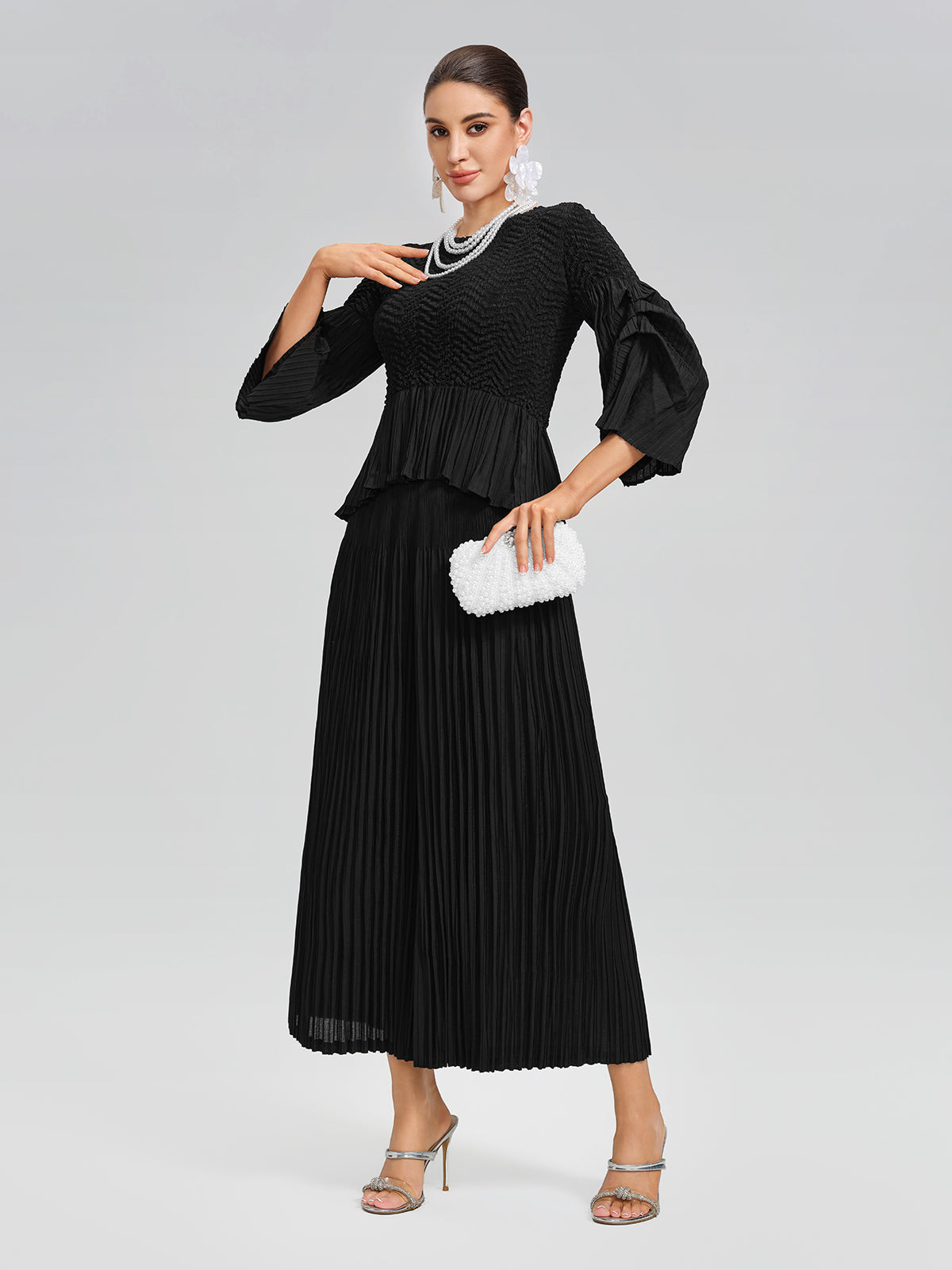 Pleated Fuzzy-Trim Mermaid Stretch Set