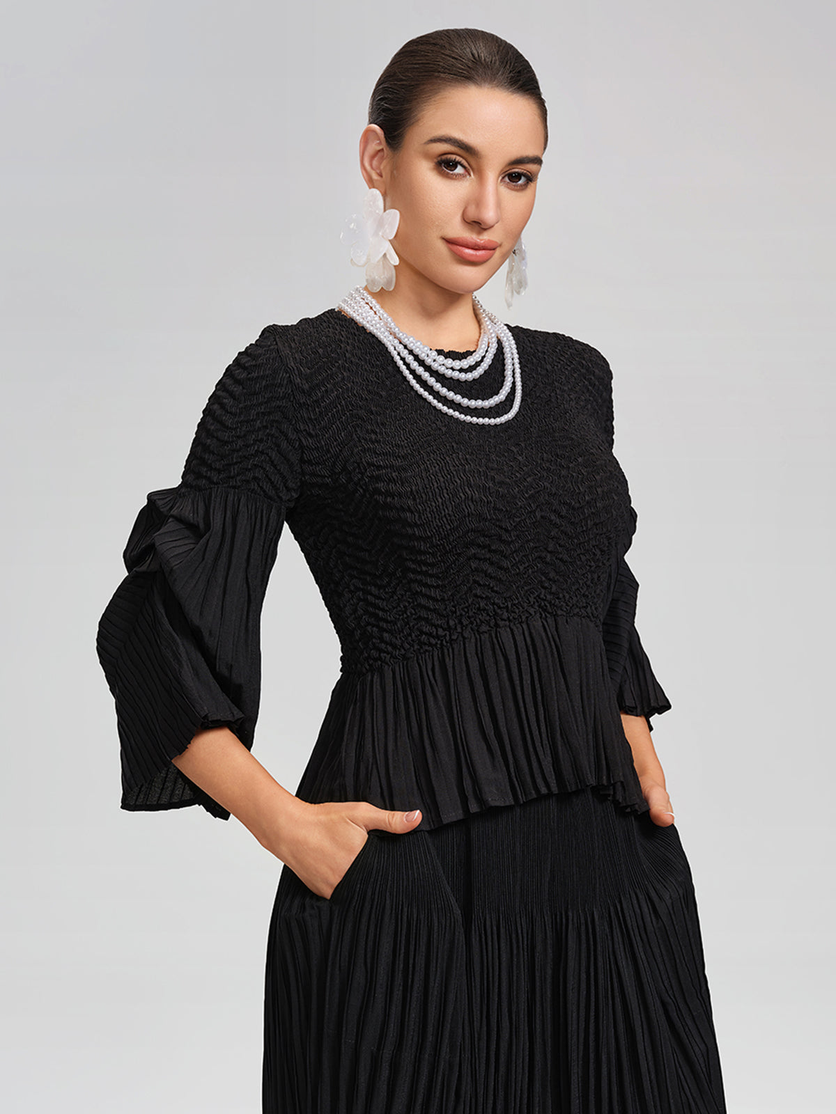 Pleated Fuzzy-Trim Mermaid Stretch Set