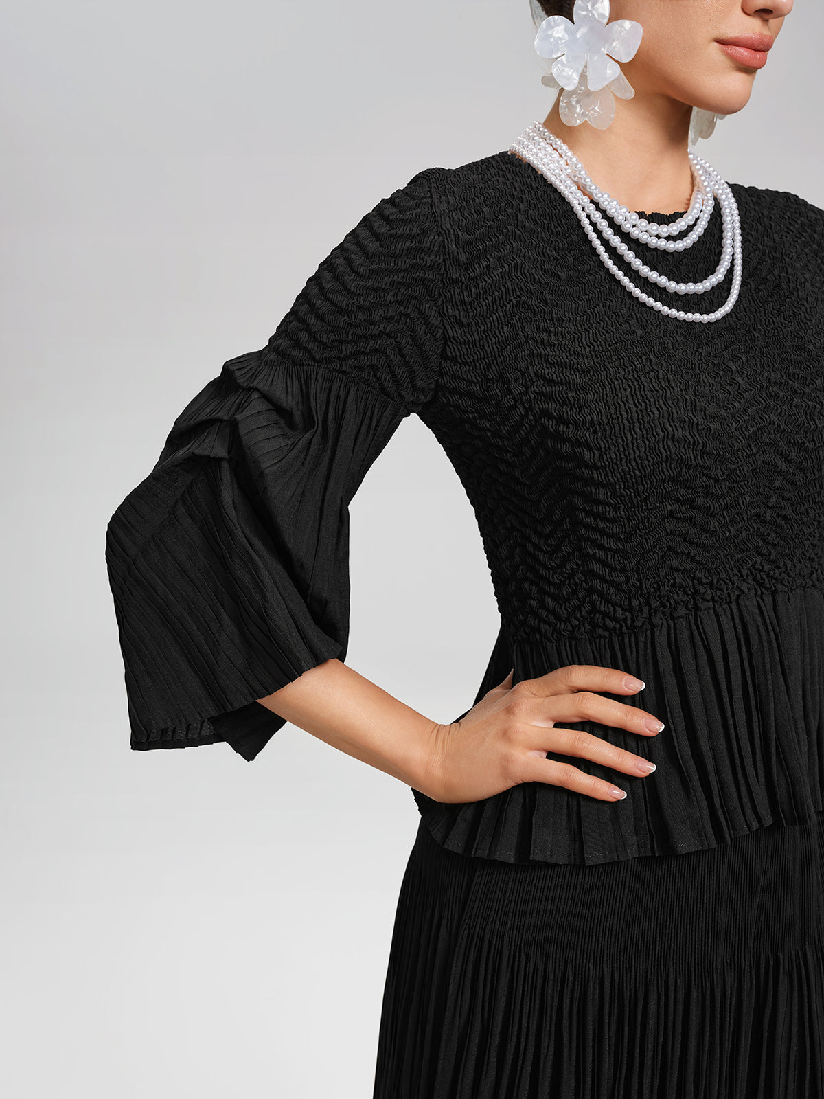 Pleated Fuzzy-Trim Mermaid Stretch Set