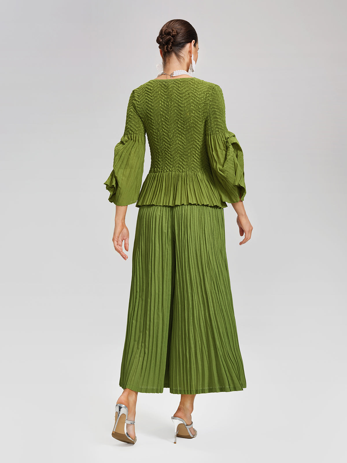 Pleated Fuzzy-Trim Mermaid Stretch Set