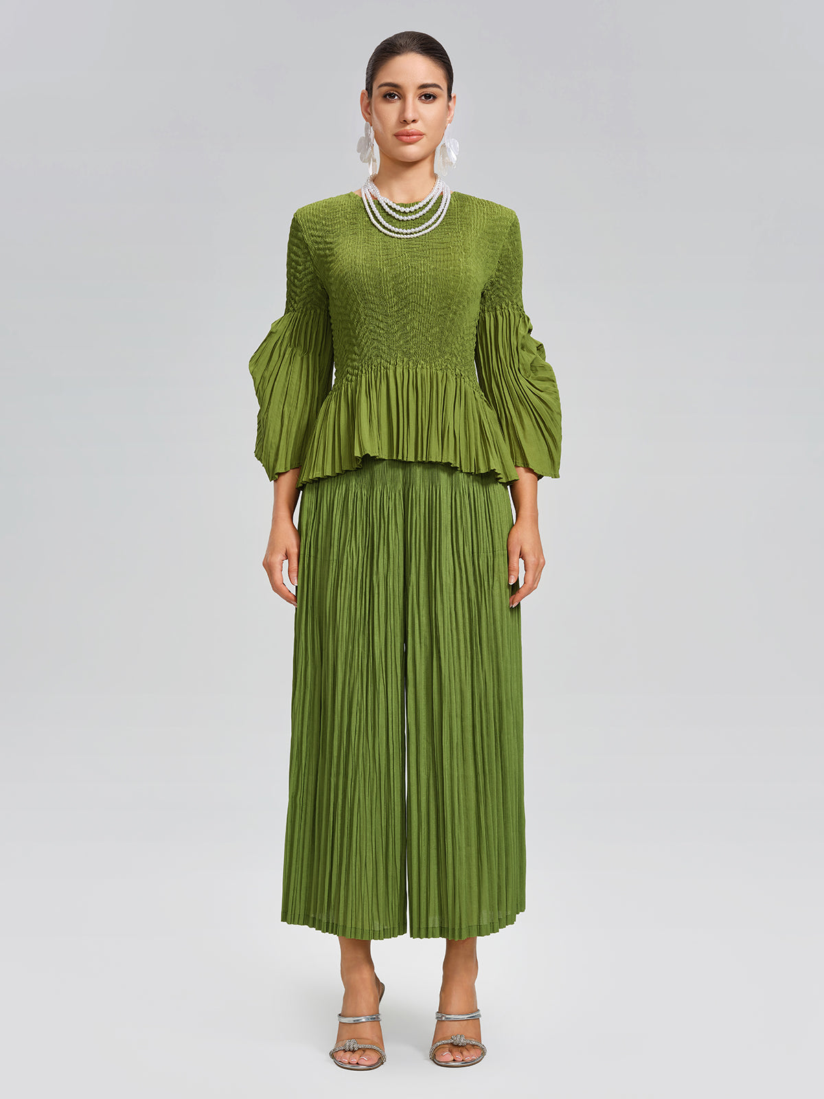 Pleated Fuzzy-Trim Mermaid Stretch Set