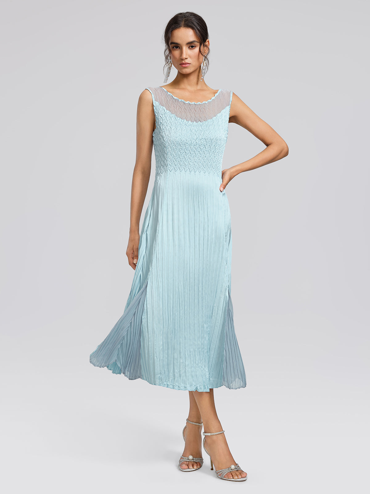 Mint Pleated Artistic Elegant Dress Set
