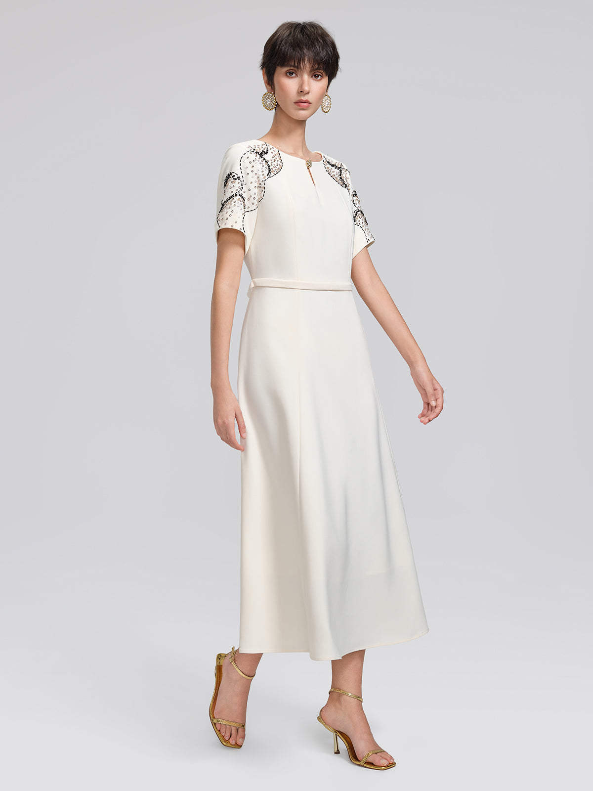 Hand-Beaded Sequin Waist-Cinching Dress