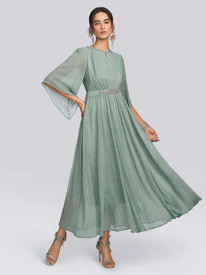 Metallic Pleated Tulle Layered Dress