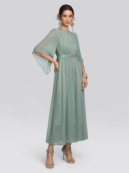 Metallic Pleated Tulle Layered Dress