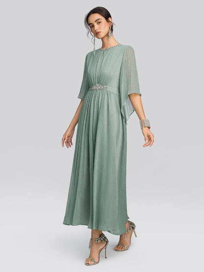 Metallic Pleated Tulle Layered Dress
