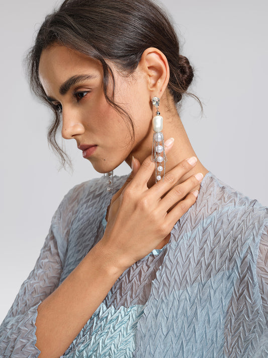 Baroque Iridescent Pearl Tassel Earrings