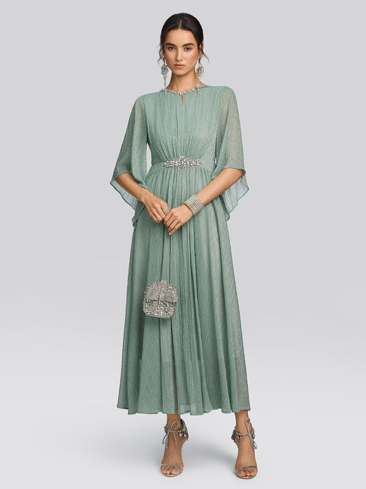 Metallic Pleated Tulle Layered Dress