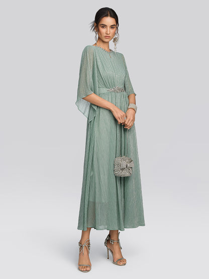 Metallic Pleated Tulle Layered Dress