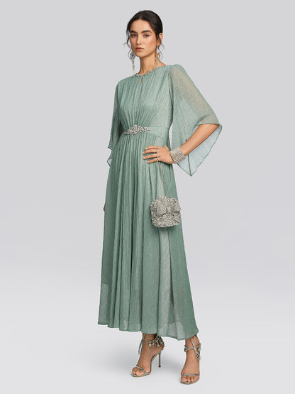 Metallic Pleated Tulle Layered Dress