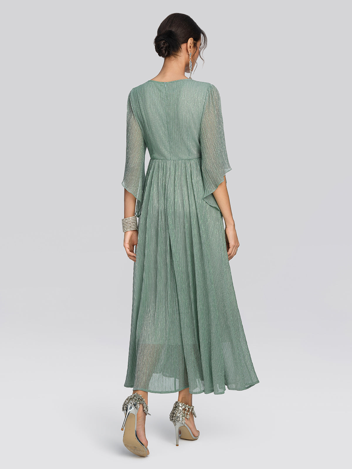 Metallic Pleated Tulle Layered Dress