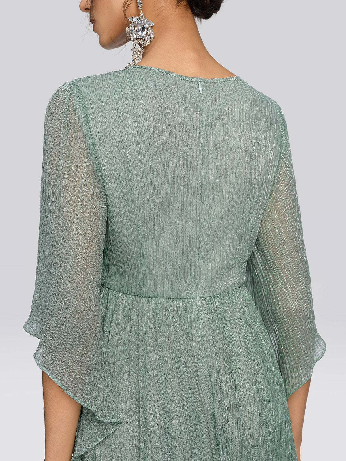 Metallic Pleated Tulle Layered Dress