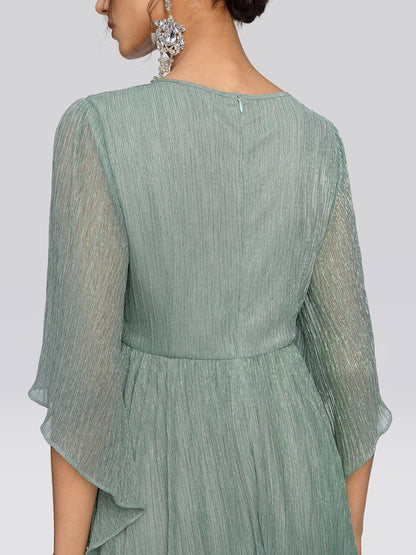 Metallic Pleated Tulle Layered Dress