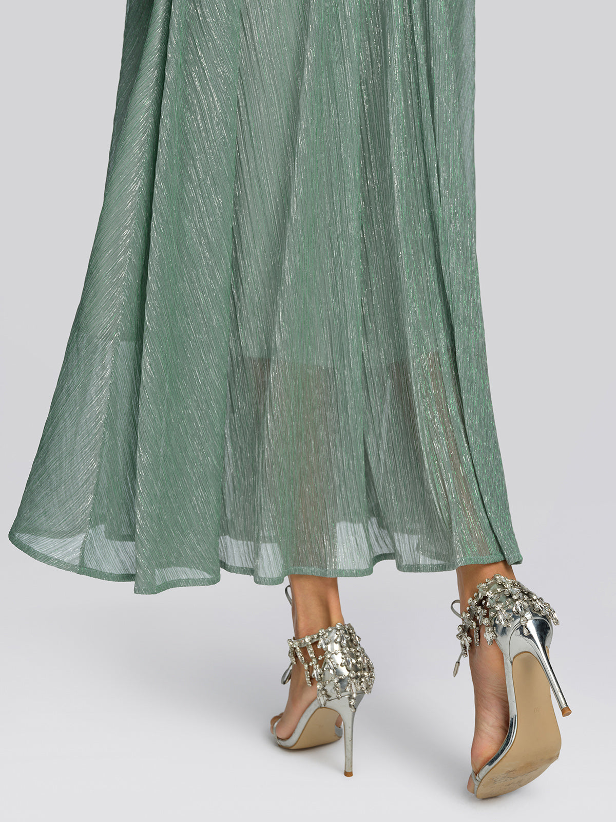 Metallic Pleated Tulle Layered Dress