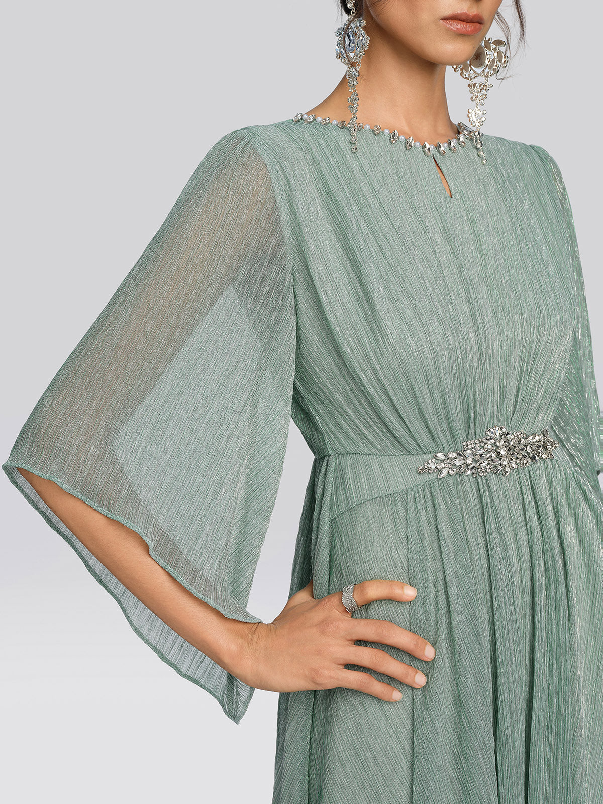 Metallic Pleated Tulle Layered Dress