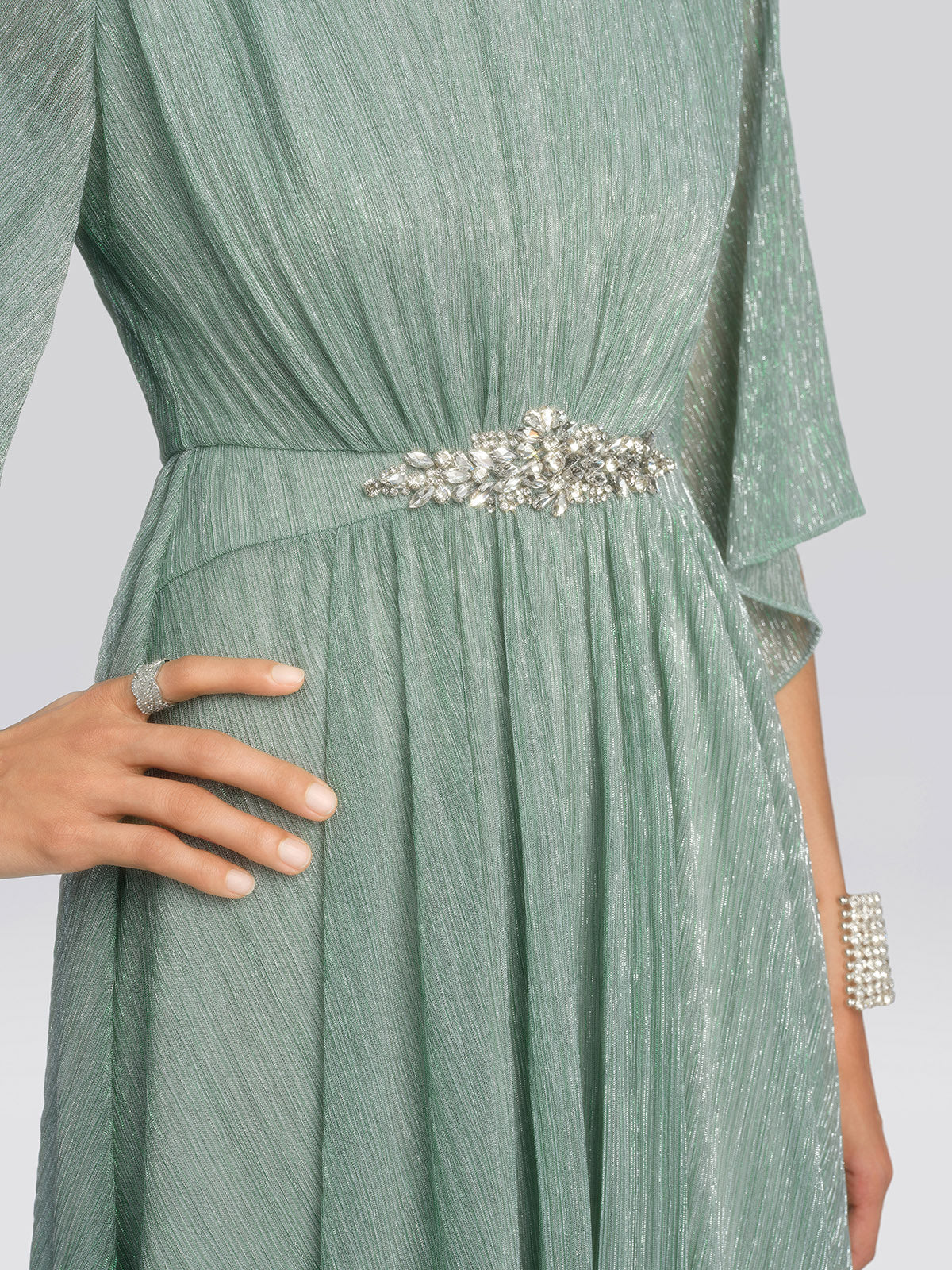 Metallic Pleated Tulle Layered Dress