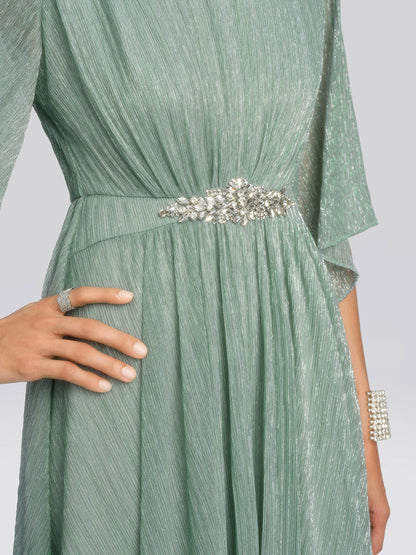 Metallic Pleated Tulle Layered Dress