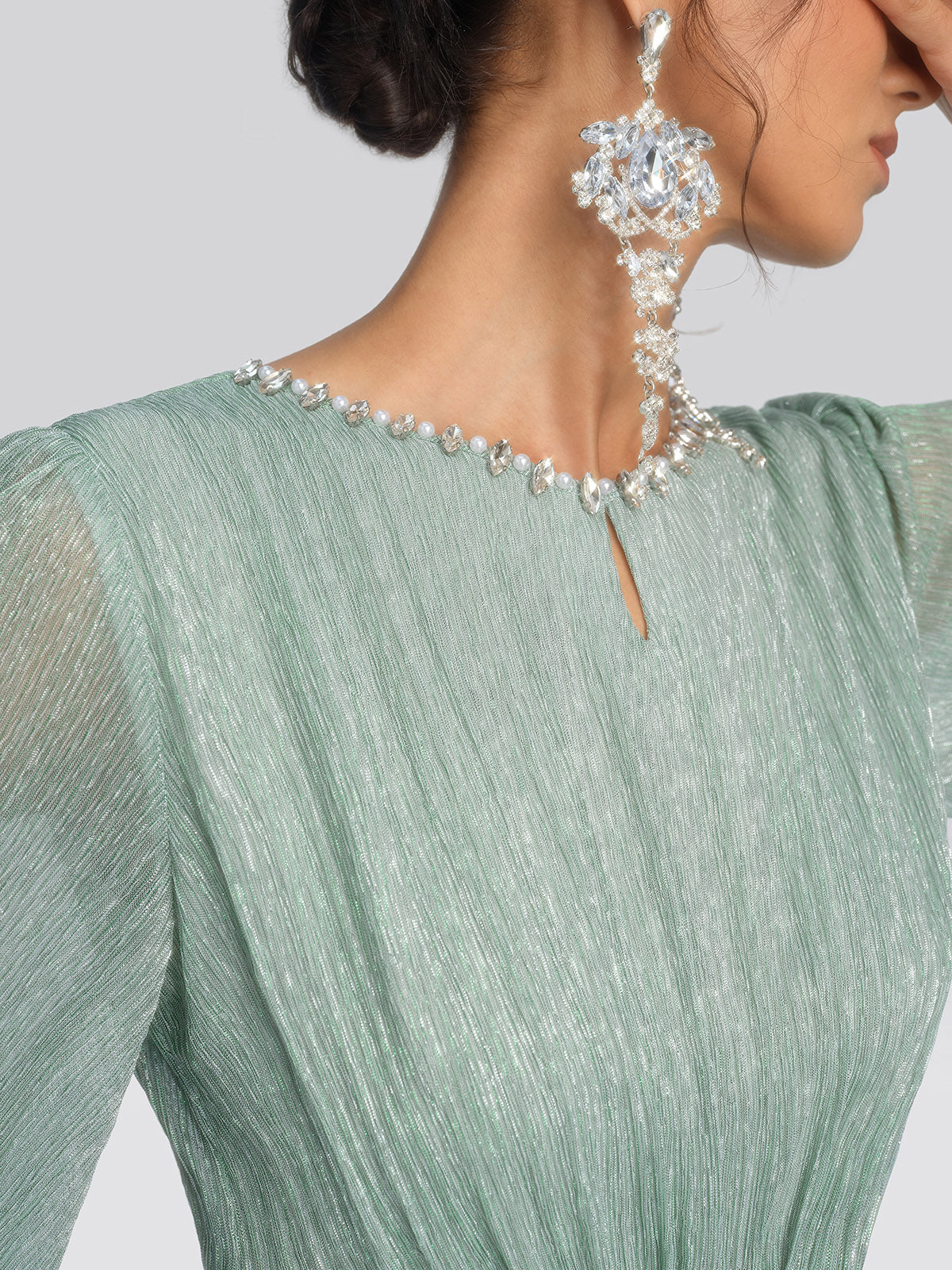 Metallic Pleated Tulle Layered Dress