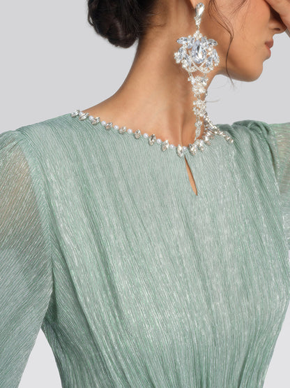Metallic Pleated Tulle Layered Dress