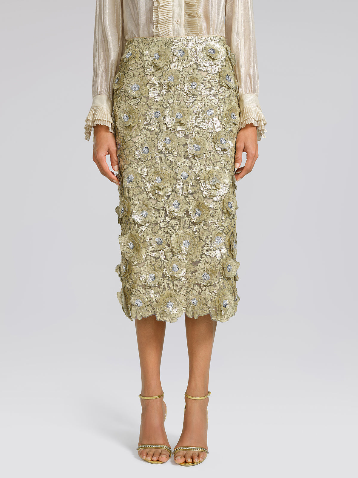 Allover Hand-Beaded Sequin Embroidered Floral Skirt