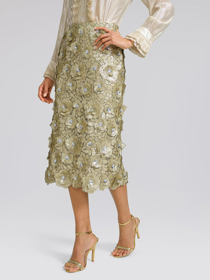 Allover Hand-Beaded Sequin Embroidered Floral Skirt