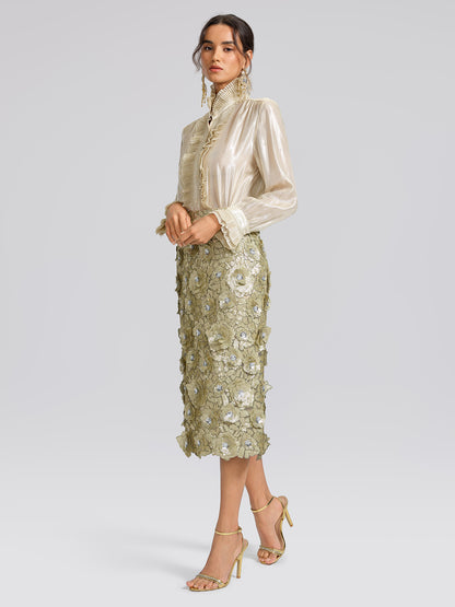 Allover Hand-Beaded Sequin Embroidered Floral Skirt