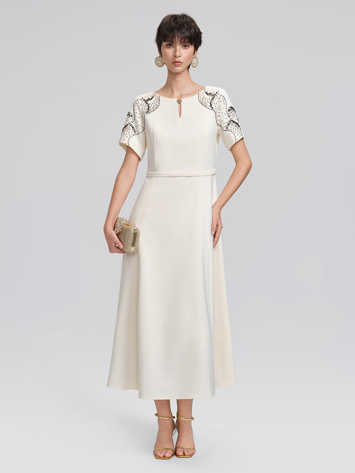 Hand-Beaded Sequin Waist-Cinching Dress