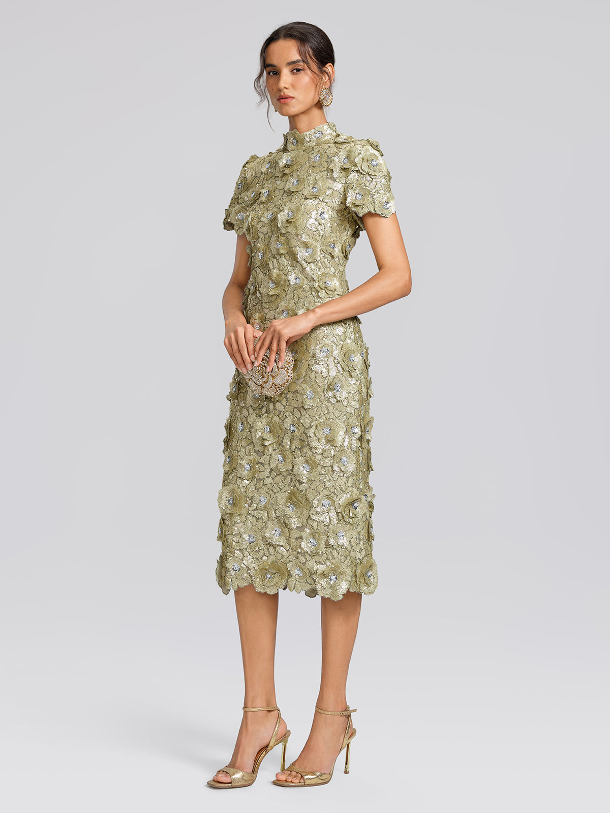 Allover Sequin Embroidered Floral Dress