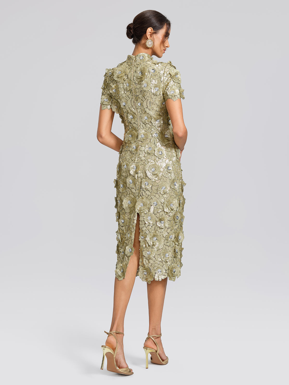 Allover Sequin Embroidered Floral Dress