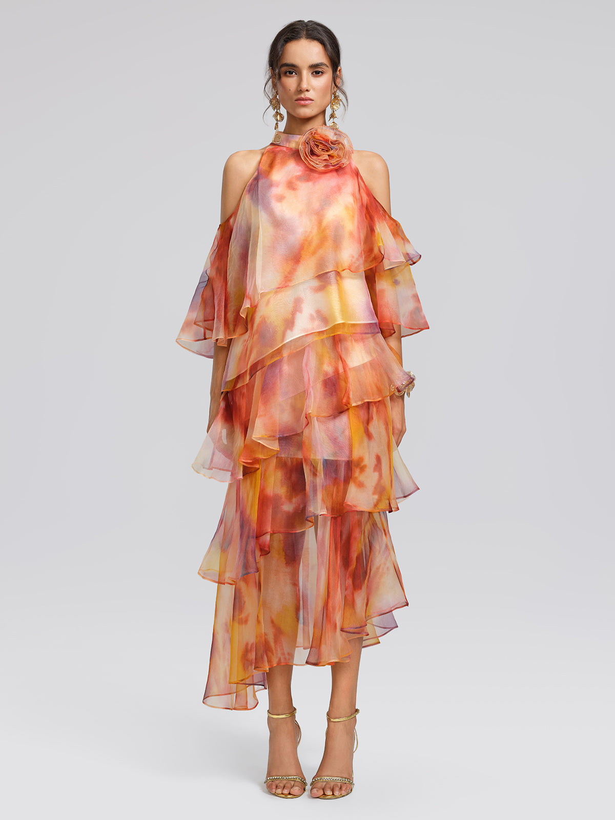 Silk Tie-Dye Ruffled Vacation Skirt