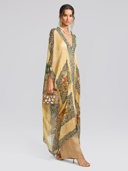 100% Tasar Printed Batwing-Sleeve Vacation Cover-Up