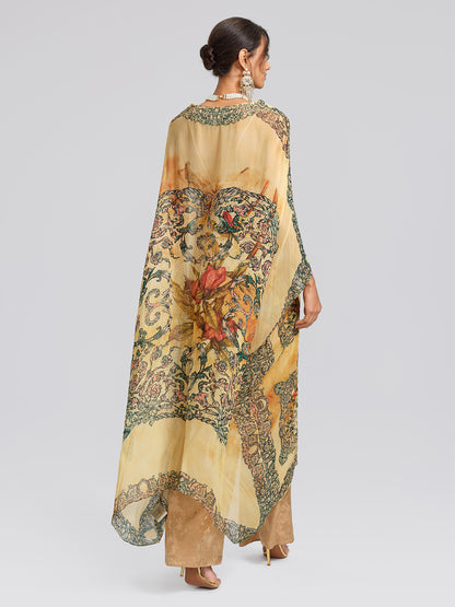 100% Tasar Printed Batwing-Sleeve Vacation Cover-Up