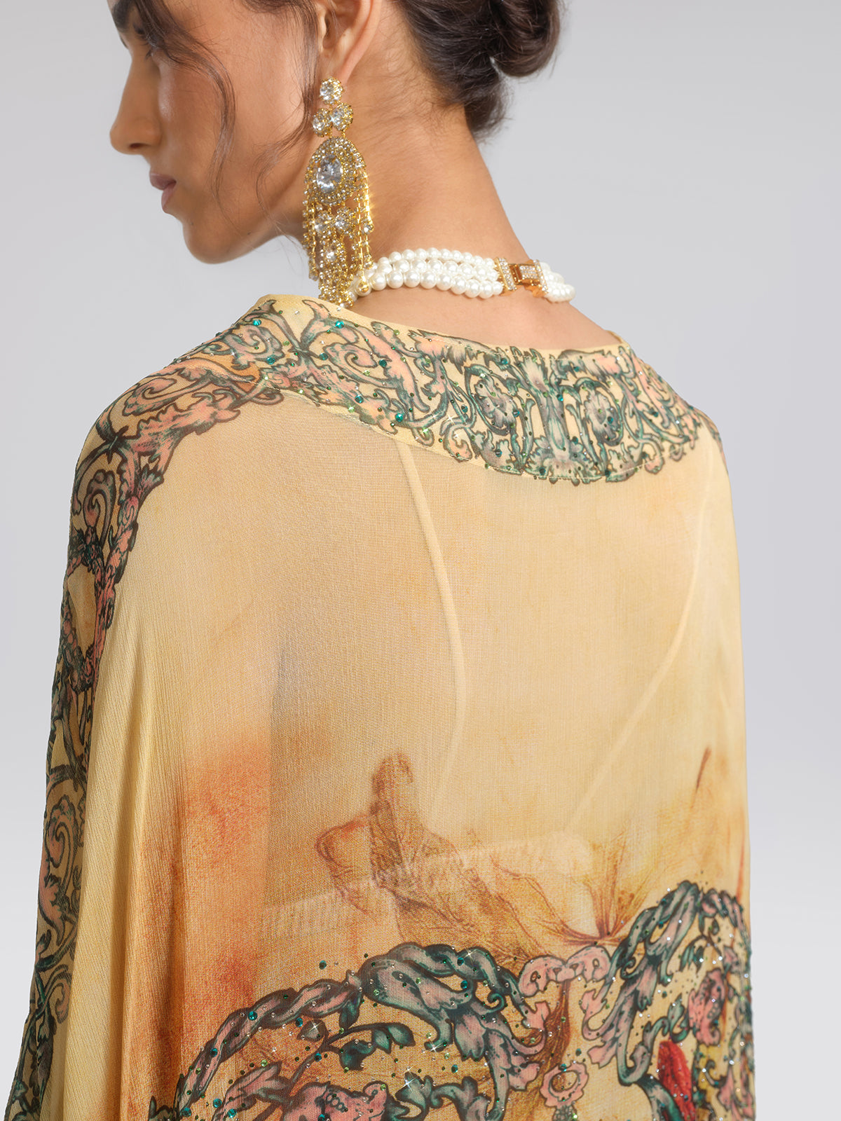 100% Tasar Printed Batwing-Sleeve Vacation Cover-Up