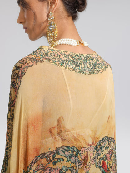 100% Tasar Printed Batwing-Sleeve Vacation Cover-Up