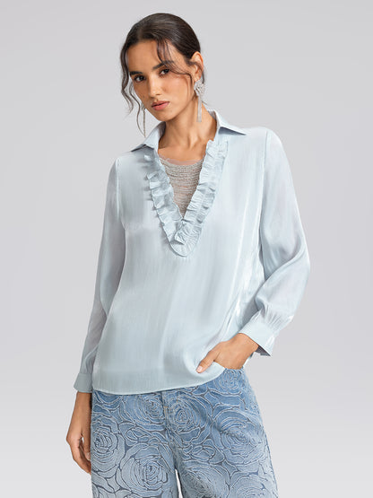 Pearlescent Beaded V-Neck Shirt