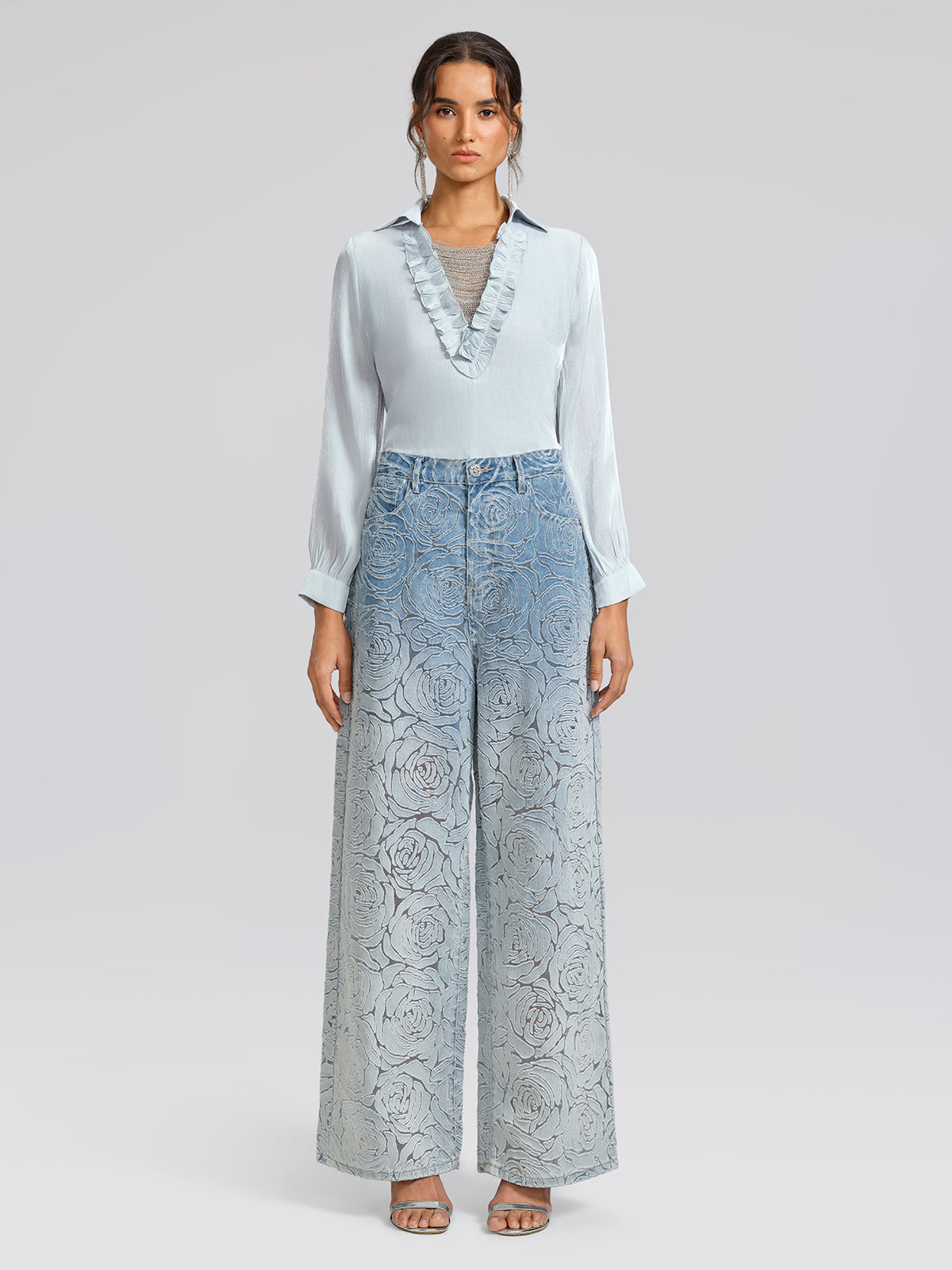 Pearlescent Beaded V-Neck Shirt