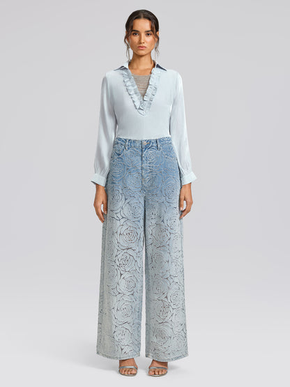 Pearlescent Beaded V-Neck Shirt